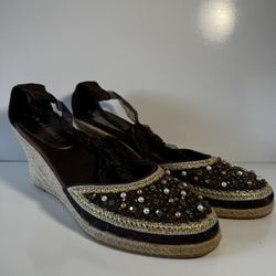 Laura Ashley Bronze Brown Wedges Size 8.5