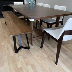 95” Solid Wood Dining Table With Bench