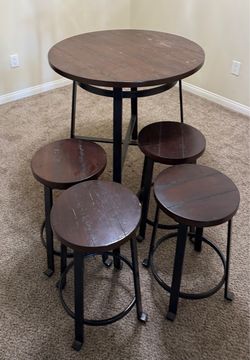 Round Bar Table with 4 Stools Set