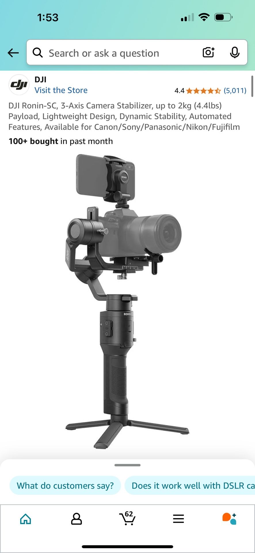 DJI Ronin-SC, 3-Axis Camera Stabilizer