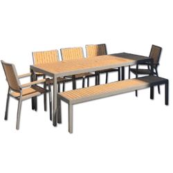 Patio Dining table bench & chairs crate & barrel