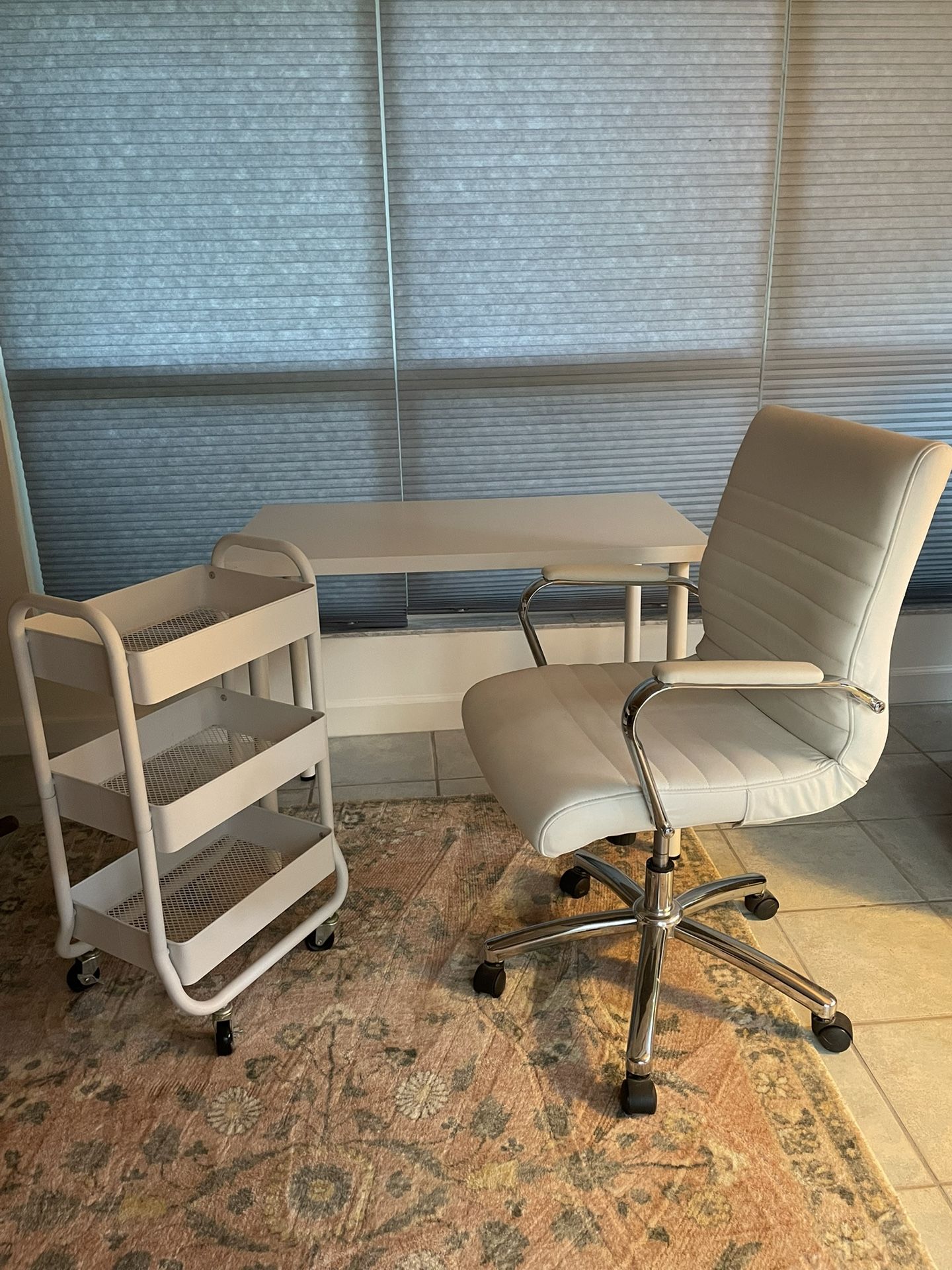 TABLE, DESK CHAIR and ROLLING CART