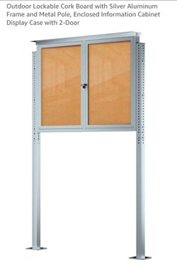 Outdoor Weatherproof Standing Enclosed Bulletin Board 48”x36”
Outdoor Lockable Cork Board with Silver Aluminum Frame and Metal Pole, Enclosed Informat