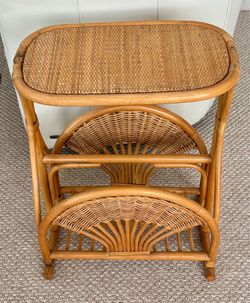 23” Bamboo and Cane Wicker Nightstand Storage End Table