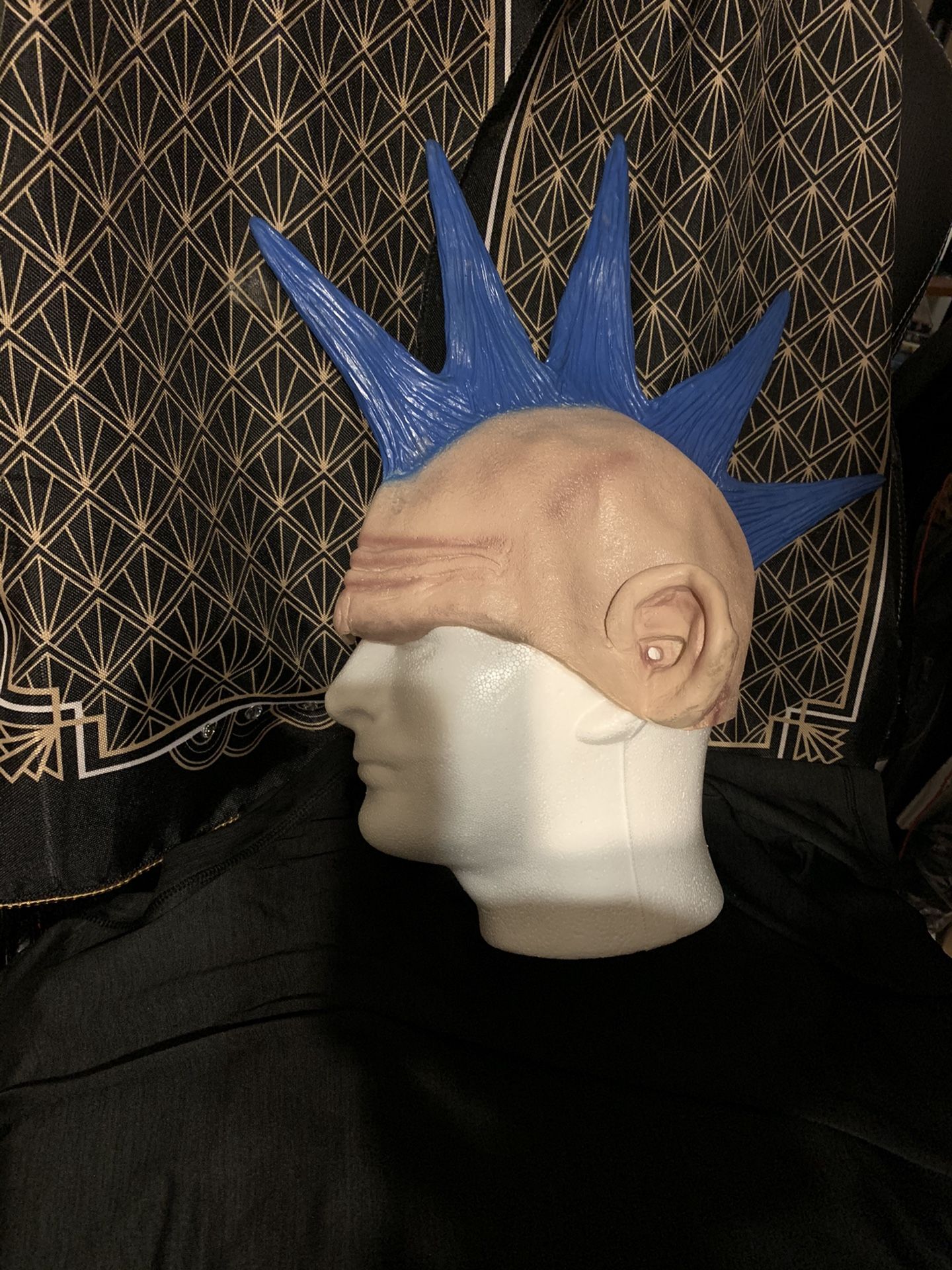 Adult Blue Hawk Cobra Kai style 80s Punk Mohawk Latex Wig Halloween Costume Accessory