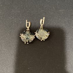 Silver Earrings With See Through Black Moon Stone 