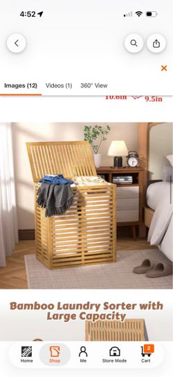 25.3 in. H Bamboo Laundry Hamper Sorter with Lid and 2 Removable Liner Bags in Yellow