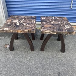 Two Faux Marble End Tables Nightstands