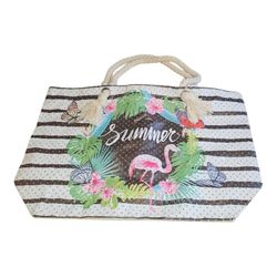 Tropical Flamingo Striped Tote Bag