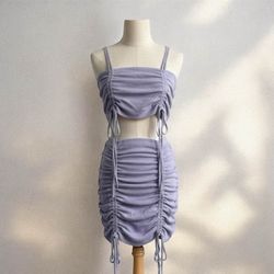 super cute rushed crop top & skirt set size medium