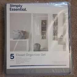 Simply Essential Gray 5 Piece Hanging Closet Organizer Set w/ Laundry Backpack & Tote Bag