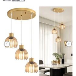 3-Light Pendant Lights Kitchen Island, Gold Mid Century Modern Pendant Light Fixtures, New