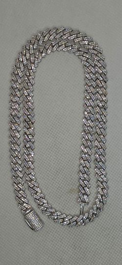 925 Sterling Silver Tight Link Monaco Chain With Genuine Moissanite 22 Inch 8 MM 69 Grams 18 Carats