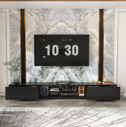 Large Modern Black Matte Finish TV Console Table