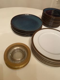 Plates / Gold Bold With Spoon Scooper /gold Bowl 