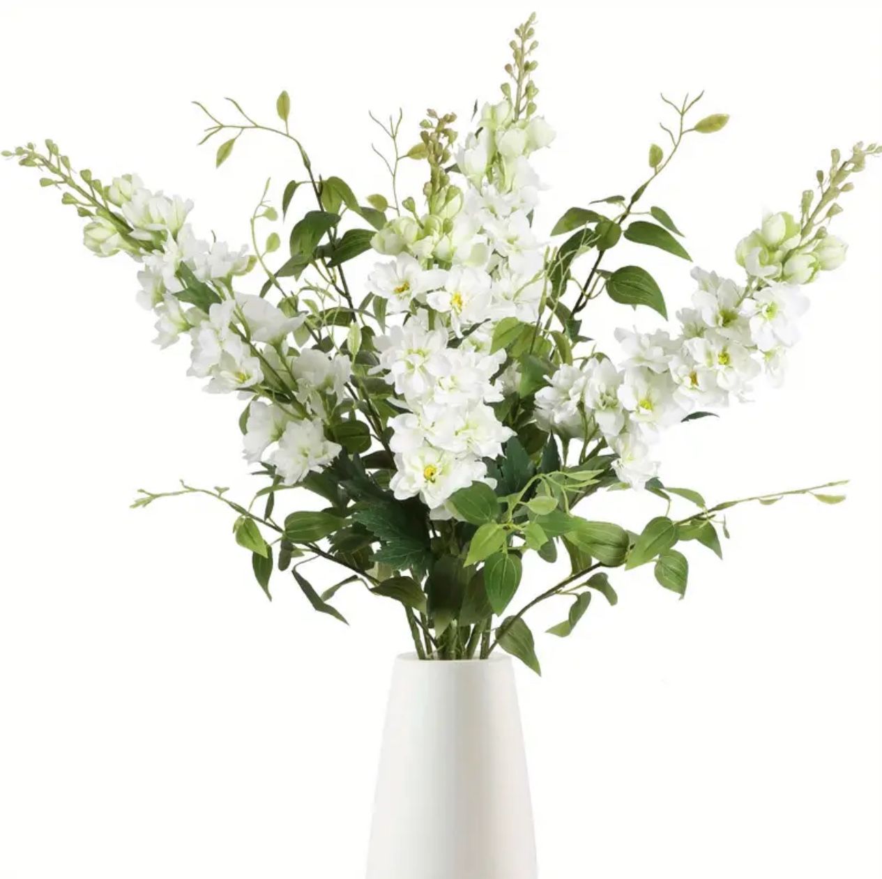 8PCS White Artificial Delphinium Flowers with Clematis Greenery Long Stem Flowers 29.5" Artificial Flowers for Wedding Centerpieces Silk Flow
