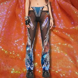 Namilia Y2K Blue Mesh Star Thong Obsession Rave Raver Pants