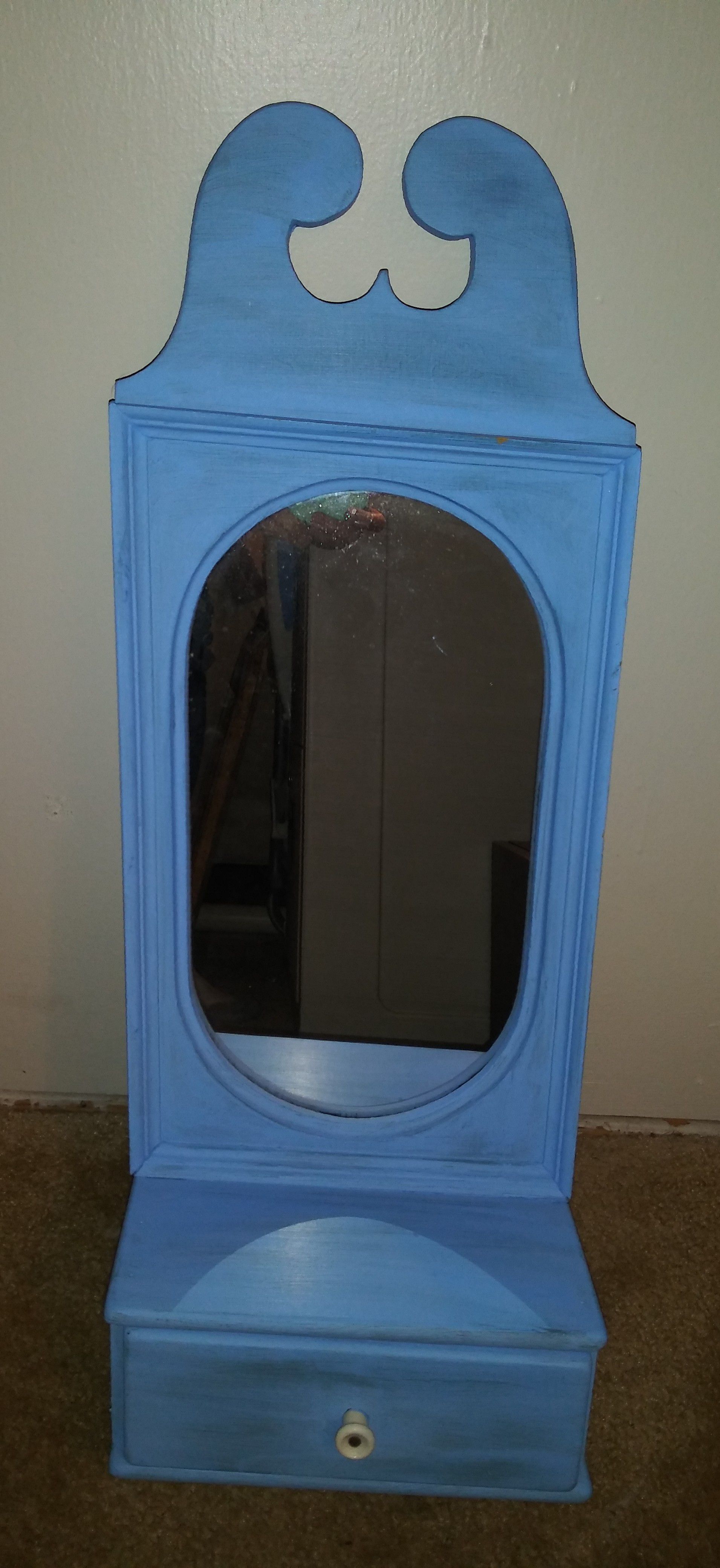 Blue hall mirror with drawer