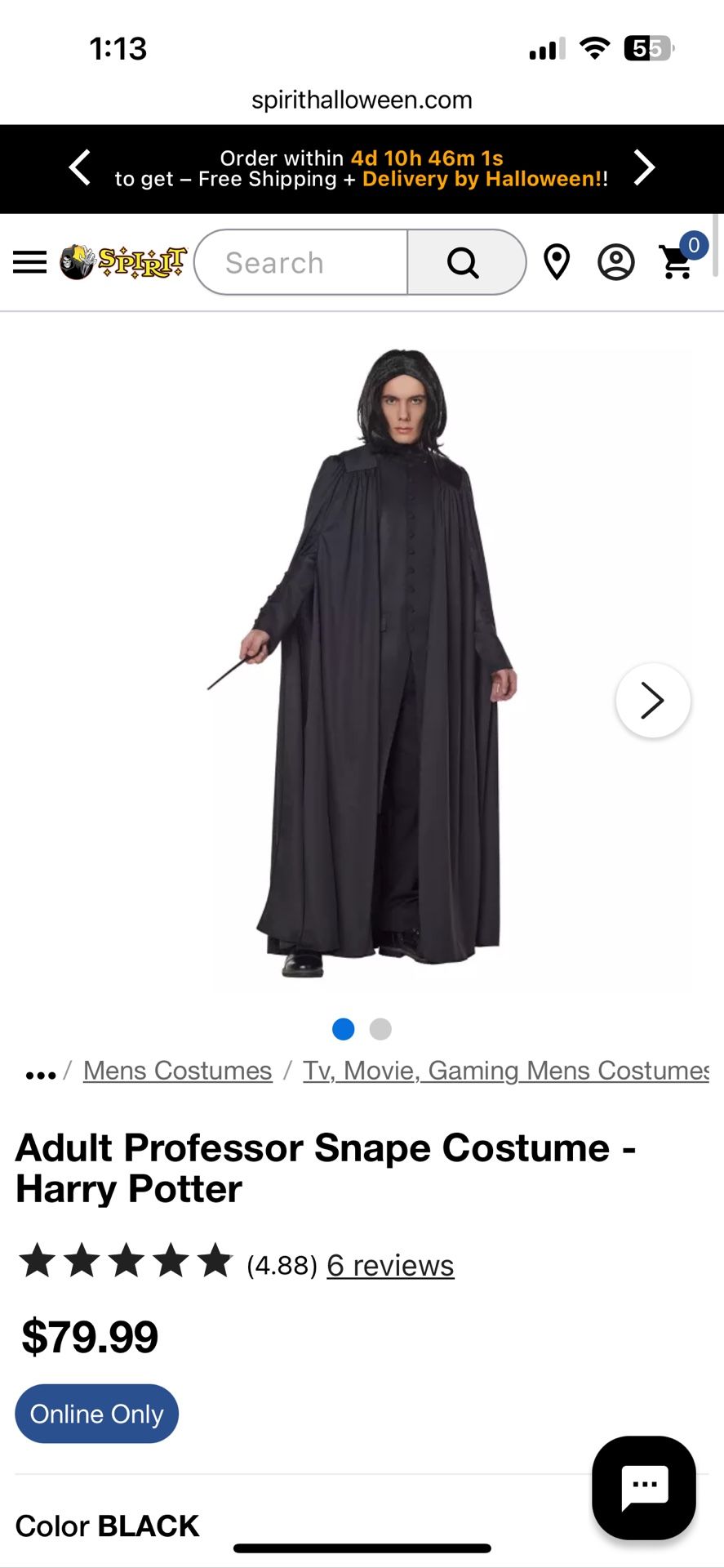 Severus Snape Wizard Harry Potter Costume Adult XL
