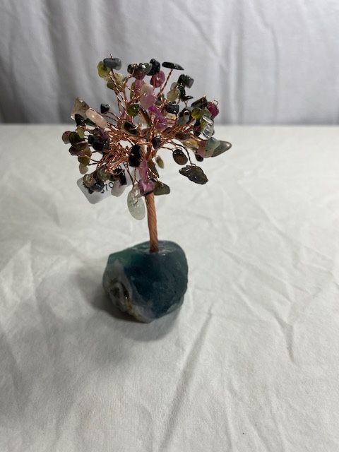 New, Tourmaline Natural Gemstone Tree of Life with Fluorite Base