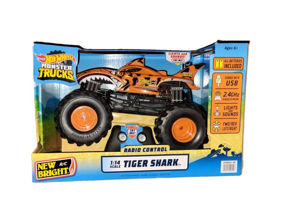 New Tiger Shark RC 1:14 Scale Hot Wheels Monster Truck With Lights/Sounds/remote