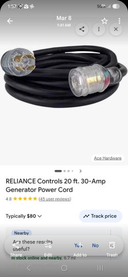 30 amp generator cord 10-4 20 ft