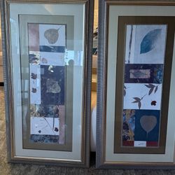 Framed Botanical Art Pair – Gold Leaf, Professionally Matted – 23” x 44” Each – Excellent Condition