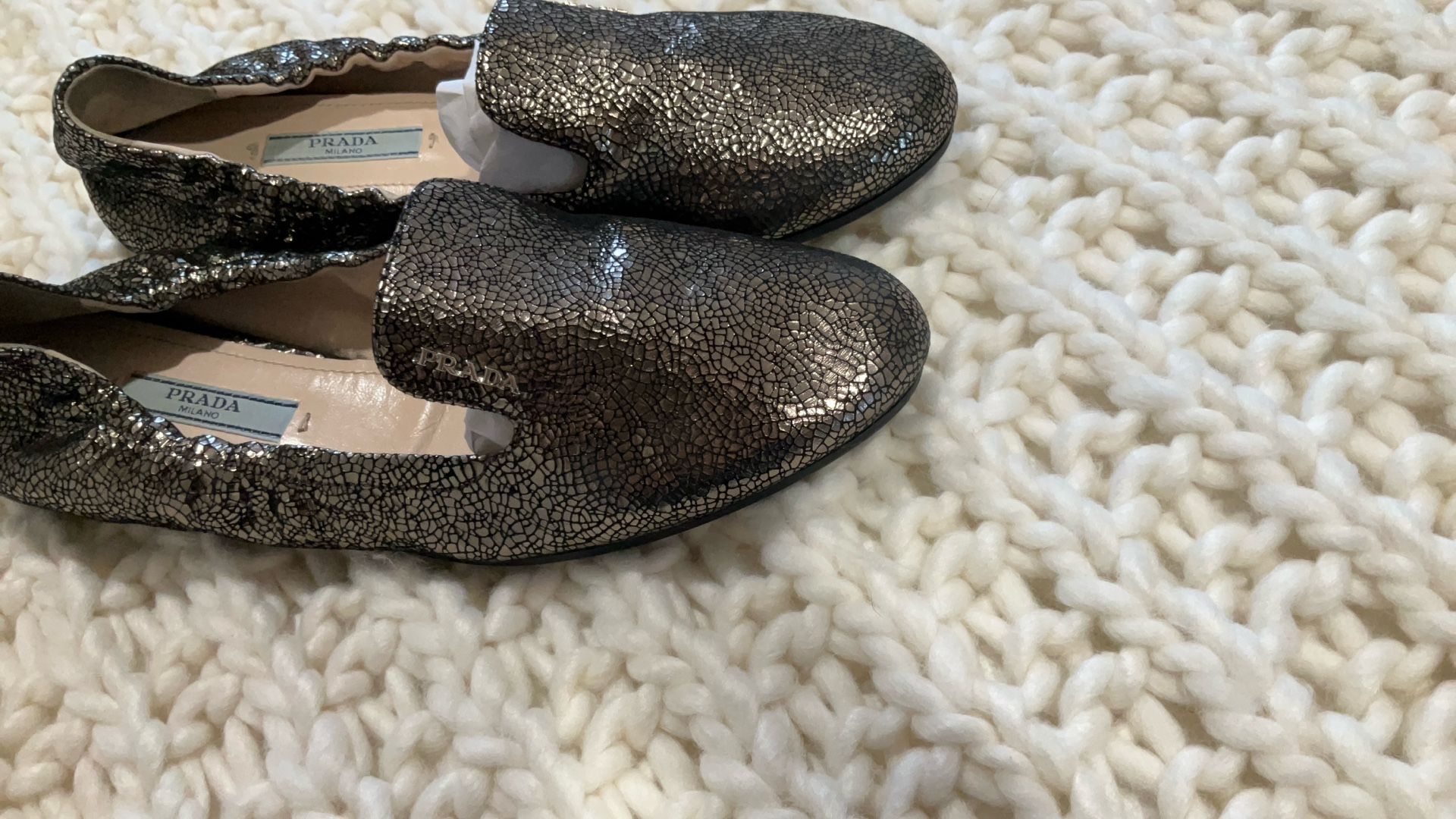 Prada Milano Gold Shimmer Loafers
