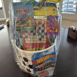 Hot Wheels Easter Basket, 4 Hot Wheels & Case., Coloring Book&crayons, Checkers Game, Push Poppers, Egg Surprise, Candy,Pencil, No Holds,Trade, Del..