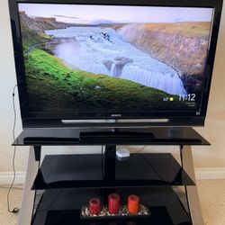 The Set of Sony BRAVIA LCD TV & Modern Glass/Chrome Media Stand