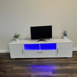 TV Stand with LED Lights and Storage Drawer