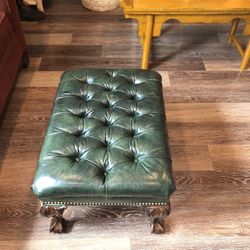 Emerald Green Leather Ottoman 