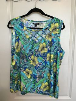 Roz & Ali Tropical Floral Sleeveless Top Size XL