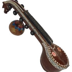 Saraswati Veena Miniature Wooden Shelf Decor Handmade Traditional 9.5" India Musical Instrument Hindu Indian Lute  