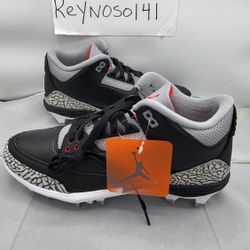 Air Jordan 3 Retro MCS 'Black Cement' FZ8627-001 Football Cleats size 9