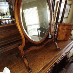  Antique Victorian mahogany dressing table swivel oval mirror