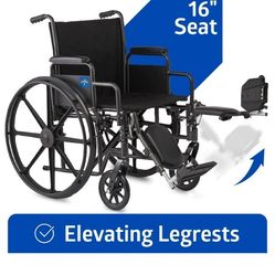 Brand new✅️ Medline Comfortable Folding Wheelchair with Swing-Back Desk-Length Arms and Swing-Away Footrests, 16" W x 16" D Seat