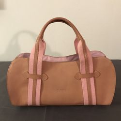 Claudia Firenze Nude Leather Purse W/ Dual Pink Canvas Straps Made in Italy