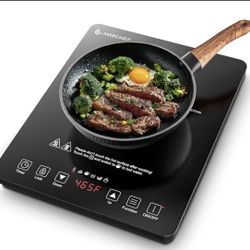 AMZCHEF Portable Induction Cooktop 20 Temperature & Power Levels, 1800W Induction Stove Burner with 6.8" Heating Coil, Low Noise Hot Plate Single Elec