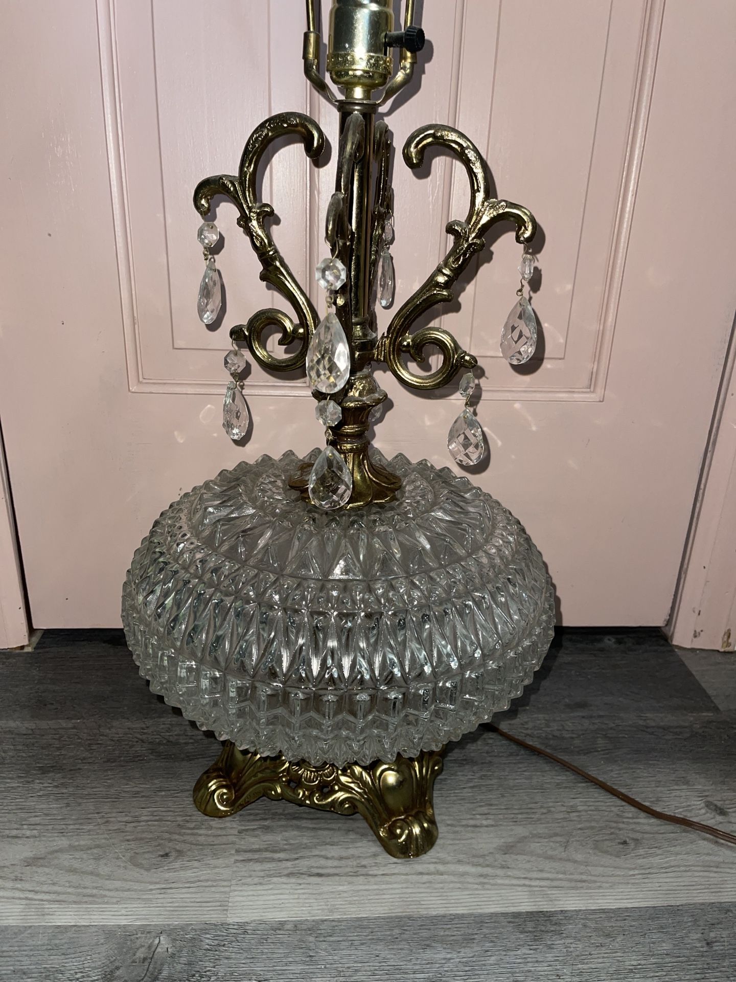 2 Vintage Cut Crystal Iamps W/ Gold & Crystal Drum Shades
