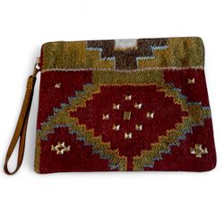 A & P DENIM Sarasota Aztec Studded Tapestry Bag Large Clutch w/Leather Strap NEW