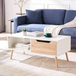 Modern Coffee Table, Wooden Cocktail Table with Storage, Minimalist Hallway Table, Mid Century Modern Coffee Table for Living Room Apartment Reception