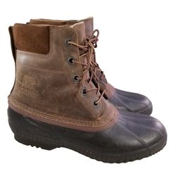 SOREL WATERPROOF MEN BOOTS RUBER LEATHER BROWN BLACK SNOW WINTER SIZE 11/5/44.5
**PRICE IS FIRM
