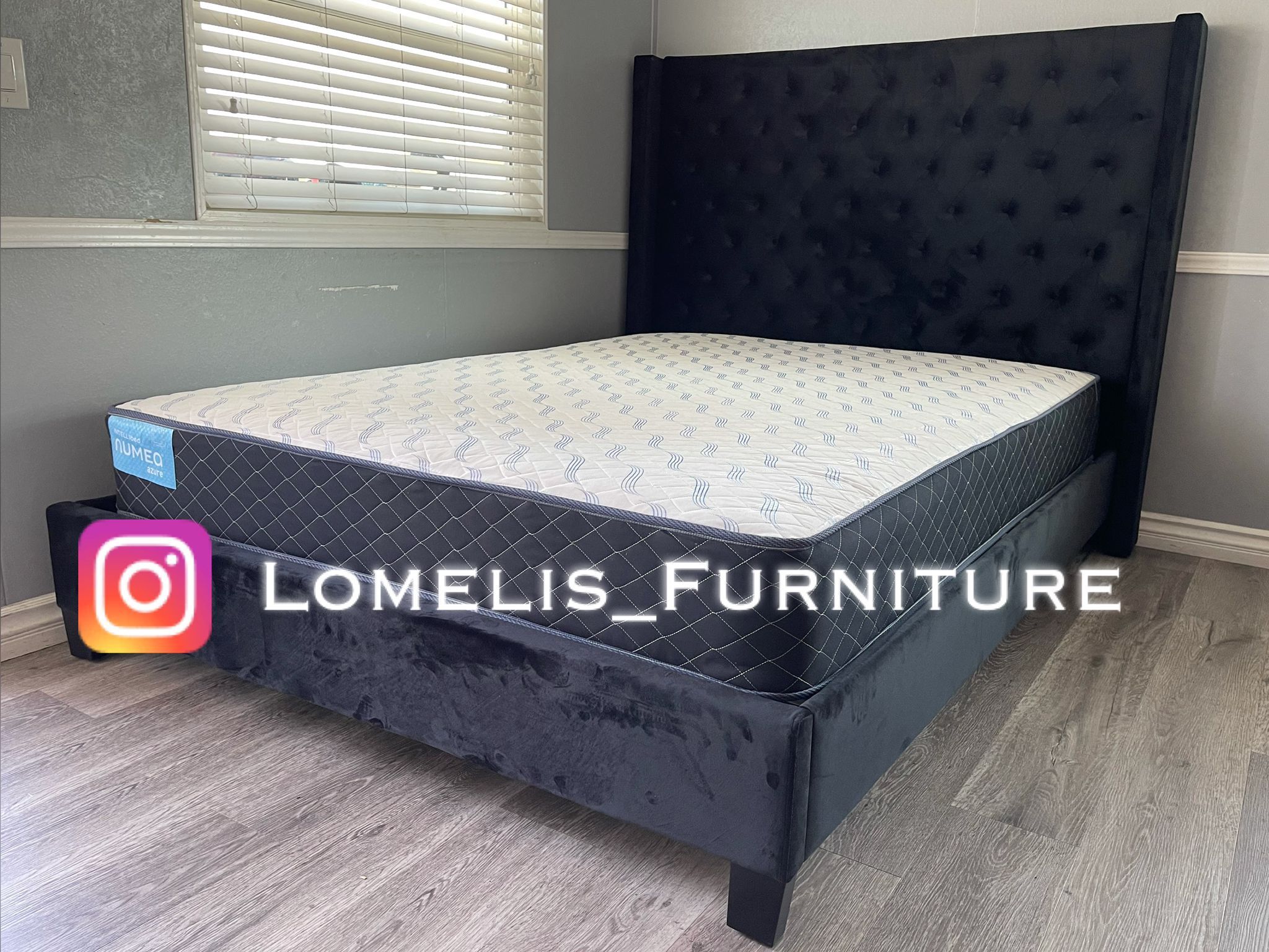 Cal King Black Chanelle Wingback w. Orthopedic Mattresses Included