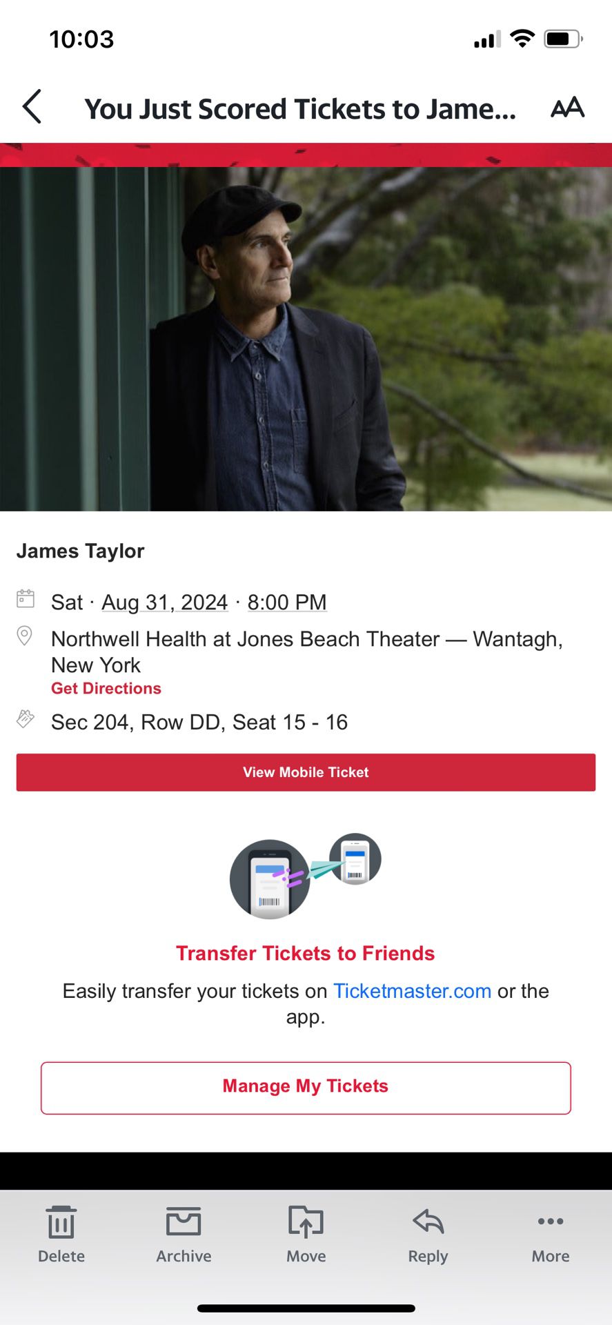 James Taylor Jones Beach August 31,2024