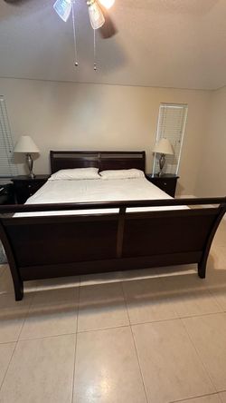 Dark Wood King Sleigh Bed Frame