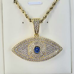 Necklace Evil Eye , Chain Stainless Steel / Pendant Gold Plated With CZ