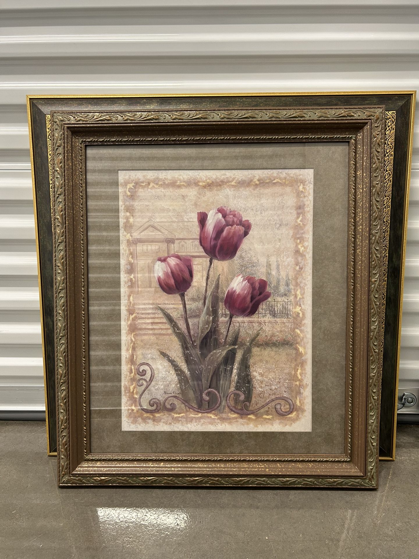 Vintage Pair Home Interiors Framed Floral Art Prints Vivian Flasch