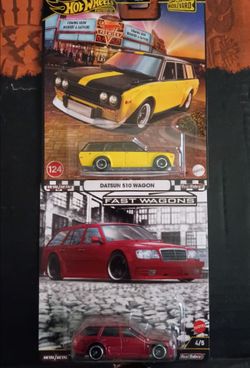 Hot Wheels car culture fast wagon and Hot Wheels Datsun 510 wagon