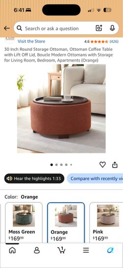 30-Inch Round Boucle Storage Ottoman Coffee Table